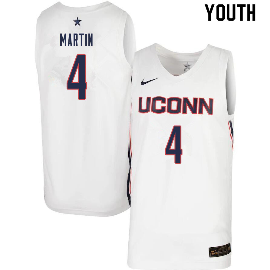 Youth #4 Tyrese Martin Uconn Huskies College Basketball Jerseys Sale-White - Click Image to Close